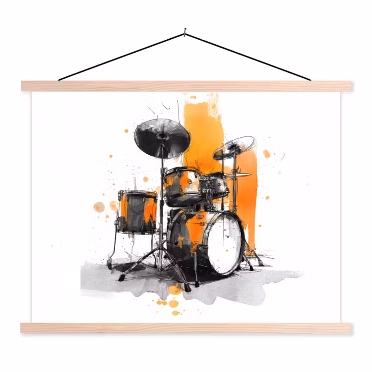 Schoolplaat - Drumstel - Oranje - Zwart - Aquarelverf — 1