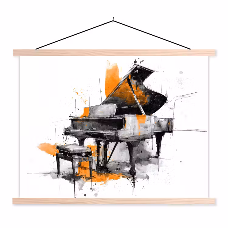 Schoolplaat - Piano - Oranje - Zwart - schets lijnen — 1