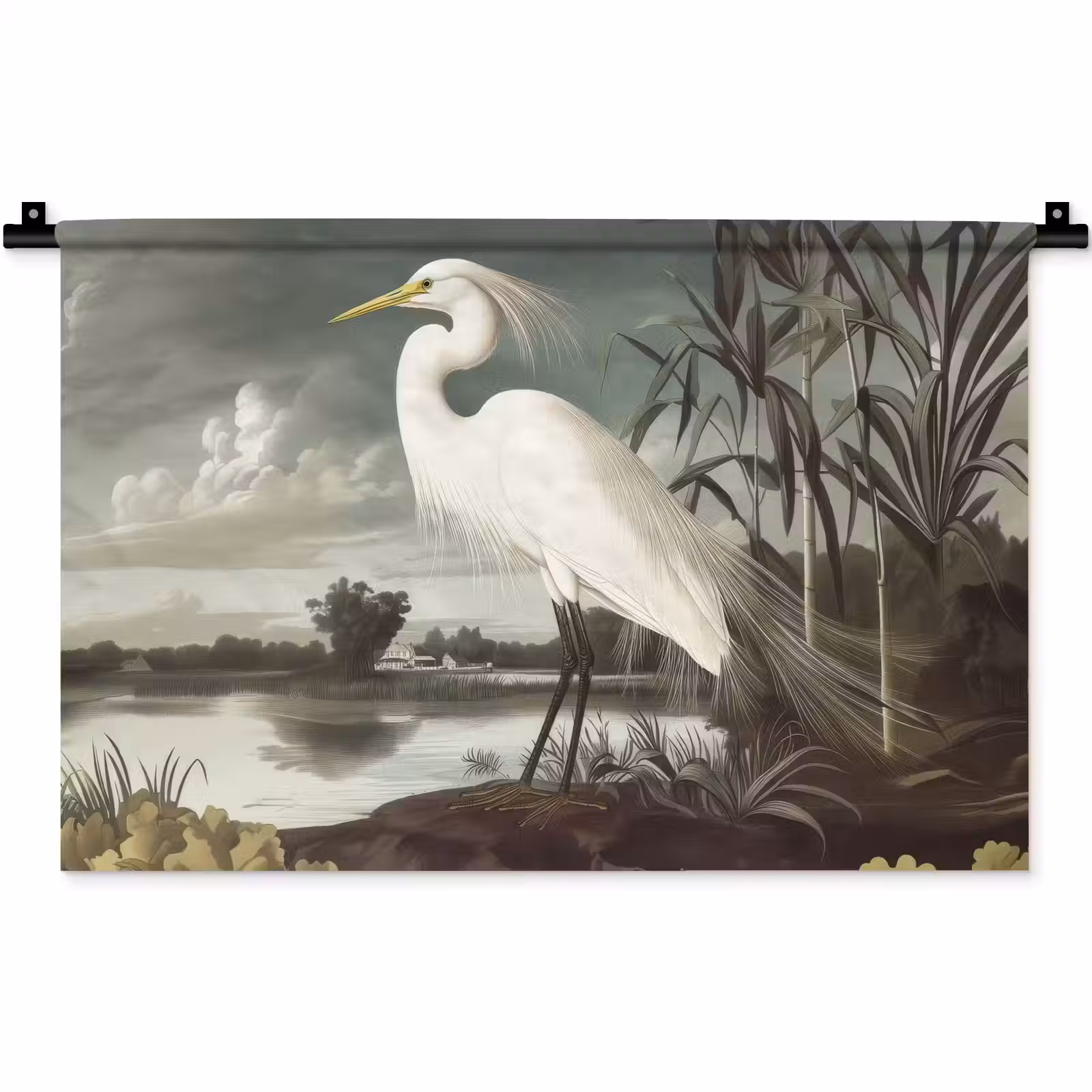 Wandkleed - Reiger - Planten - Wolken - Wit — 1