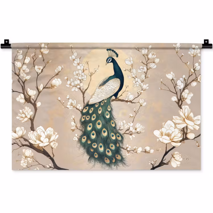 Wandkleed - Pauw - Tak - Bloemen — 1