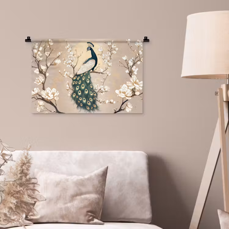 Wandkleed - Pauw - Tak - Bloemen — 2