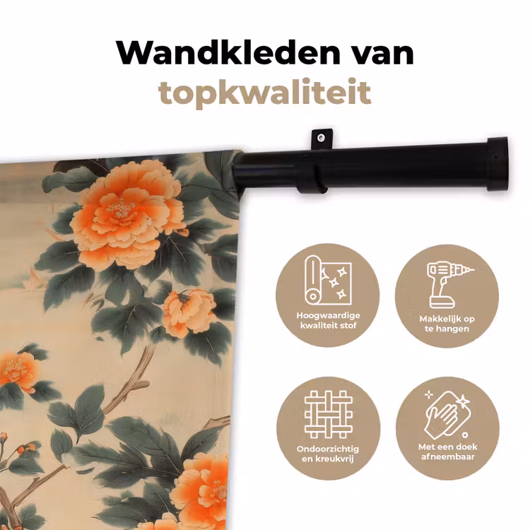 Wandkleed - Vogel - Tak - Bloemen - Oranje — 3
