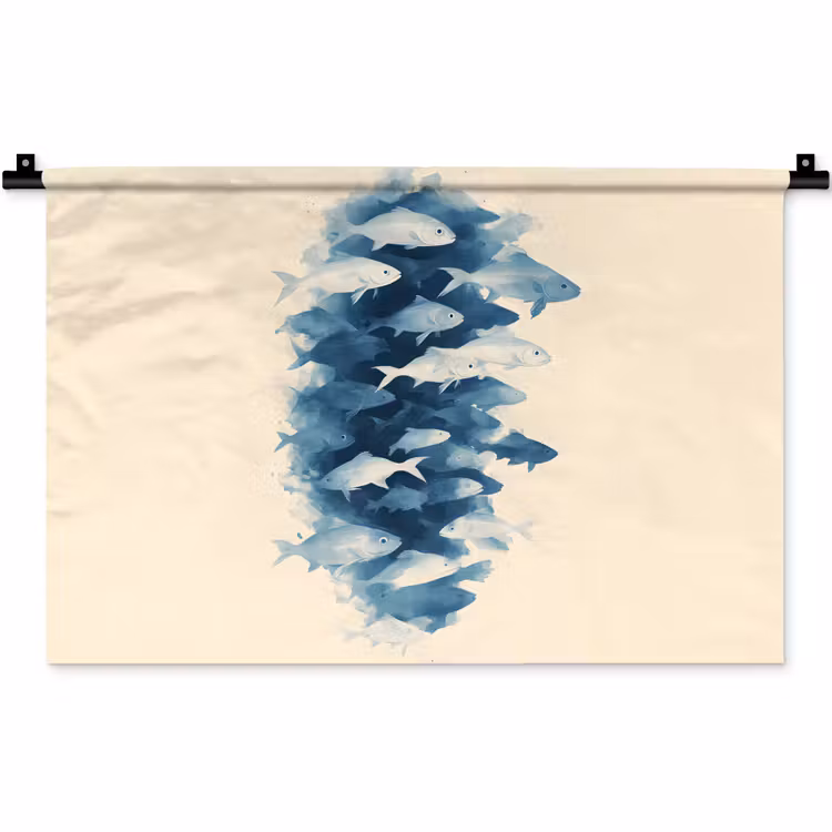 Wandkleed - Vissen - Minimalistisch - Blauw — 1