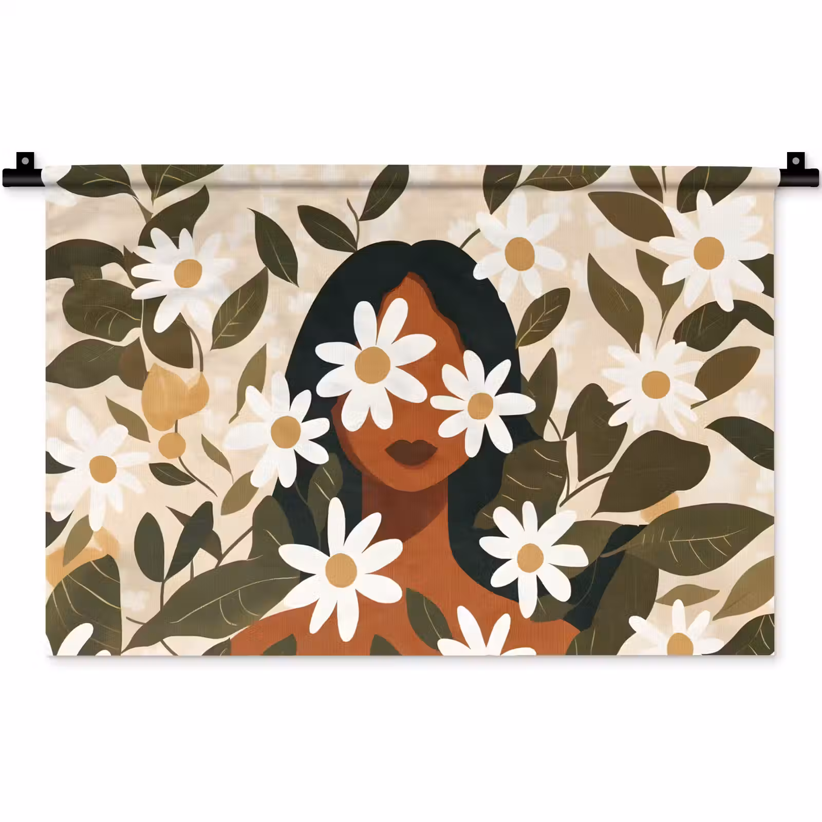 Wandkleed - Illustratie - Vrouw - Madeliefjes - Wit — 1