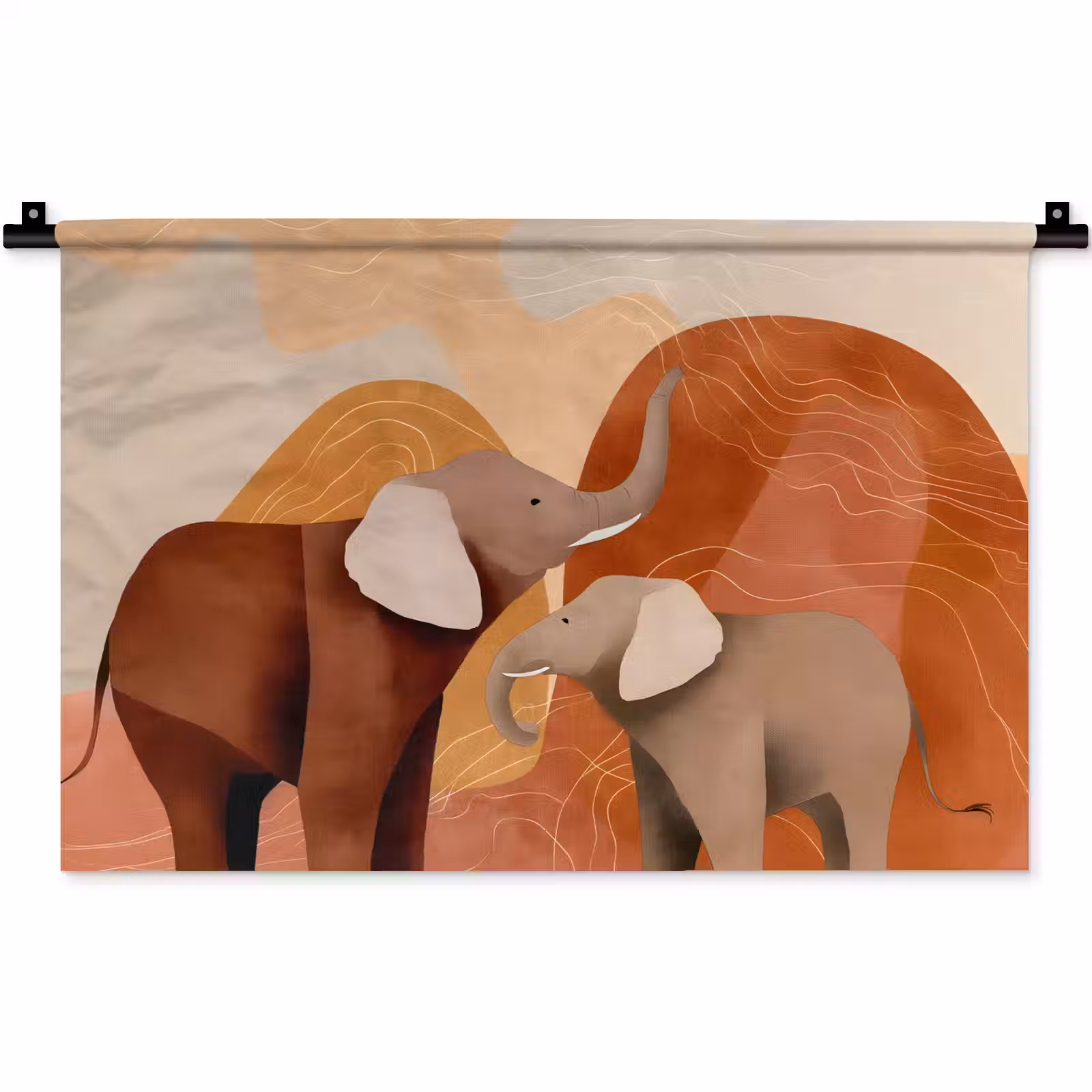 Wandkleed - Olifanten - Oranje - Abstract — 1