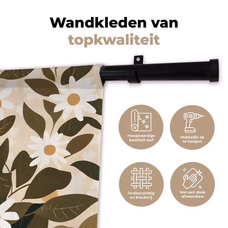 Wandkleed - Illustratie - Vrouw - Madeliefjes - Wit — 3