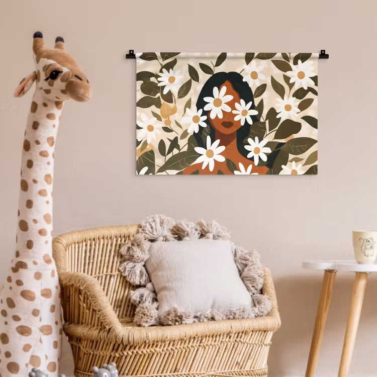 Wandkleed - Illustratie - Vrouw - Madeliefjes - Wit — 5