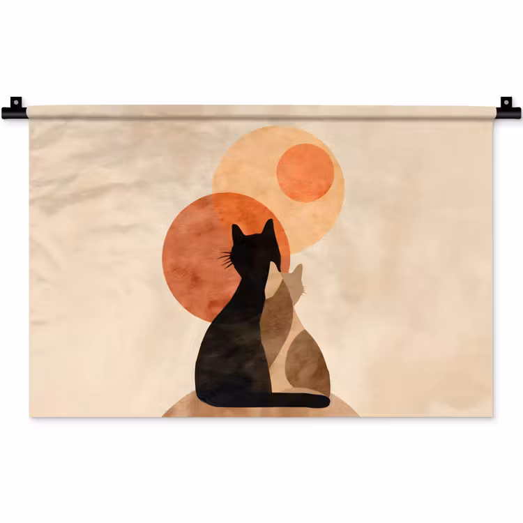 Wandkleed - Katten - Zwart - Abstract - Cirkels — 1