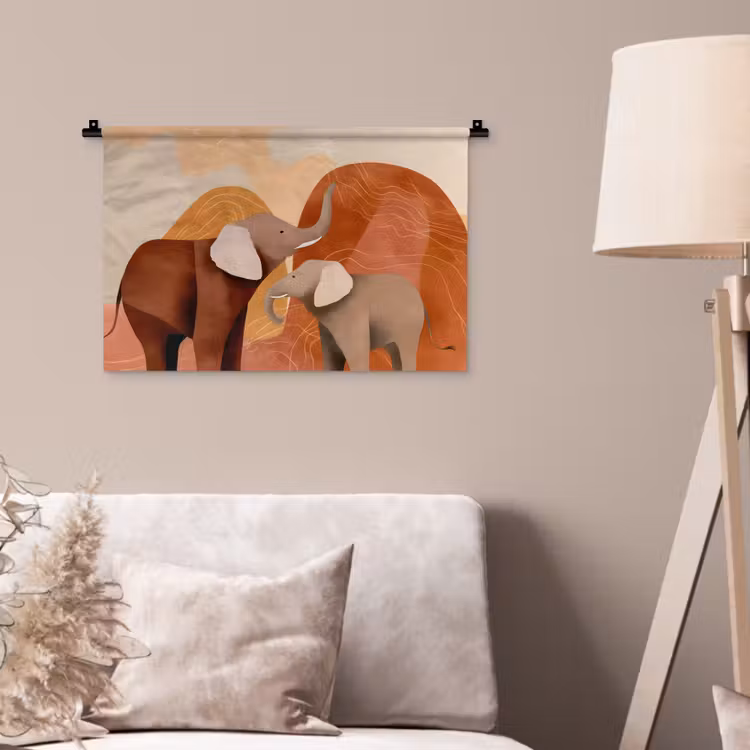 Wandkleed - Olifanten - Oranje - Abstract — 2