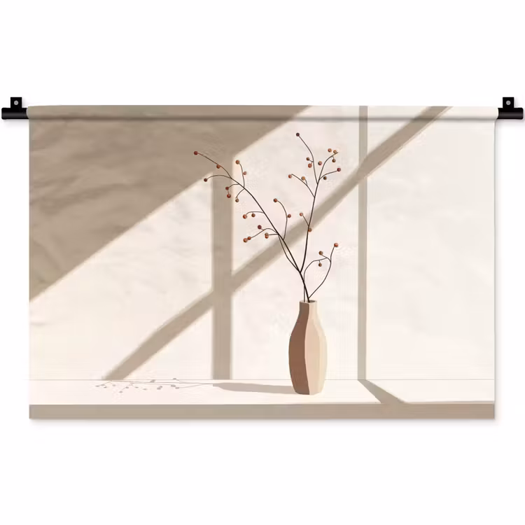 Wandkleed - Vaas - Takken - Bessen - Minimalistisch — 1