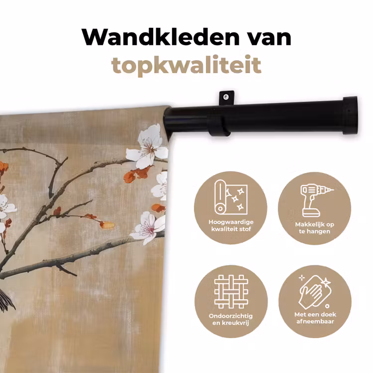 Wandkleed - Vogels - Bloesemtak - Bloemen - Oranje — 3