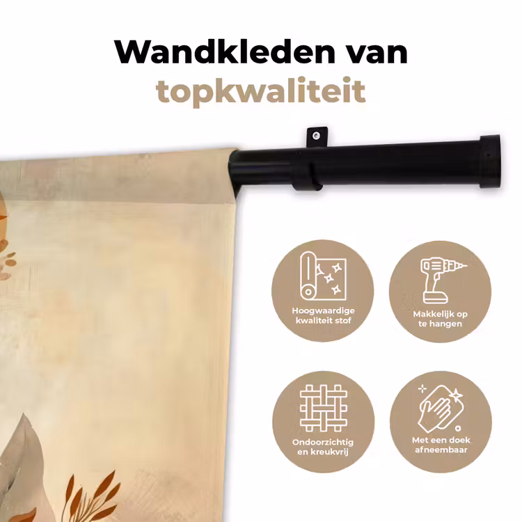 Wandkleed - Vrouw - Krullen - Bloemen - Beige — 3