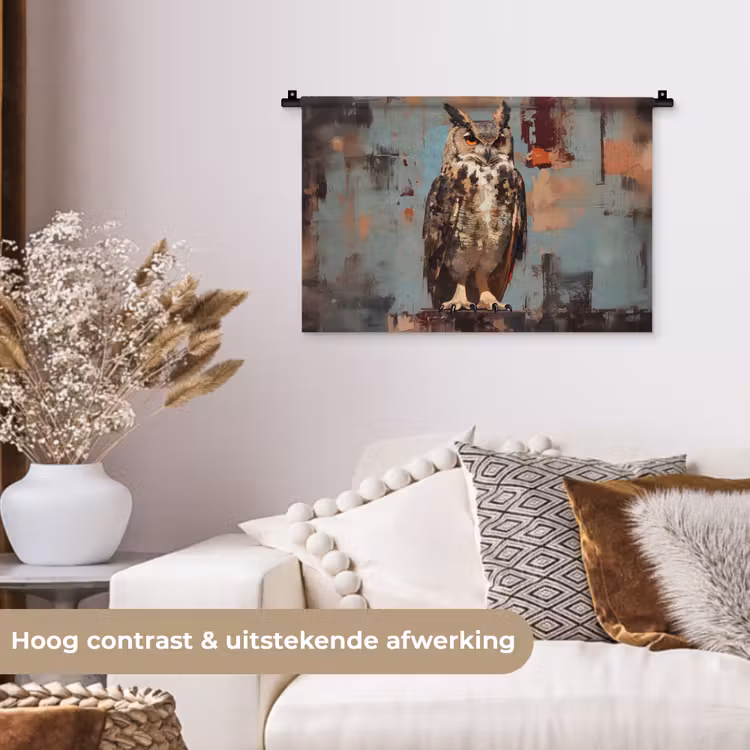 Wandkleed - Geschilderd - Abstract - Uil - Bruin — 4