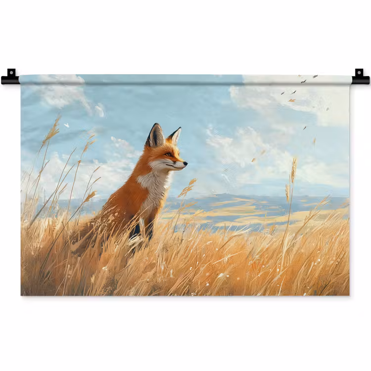 Wandkleed - Vos - Gras - Wolken - Oranje — 1