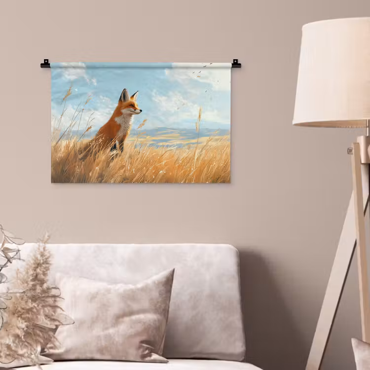 Wandkleed - Vos - Gras - Wolken - Oranje — 2