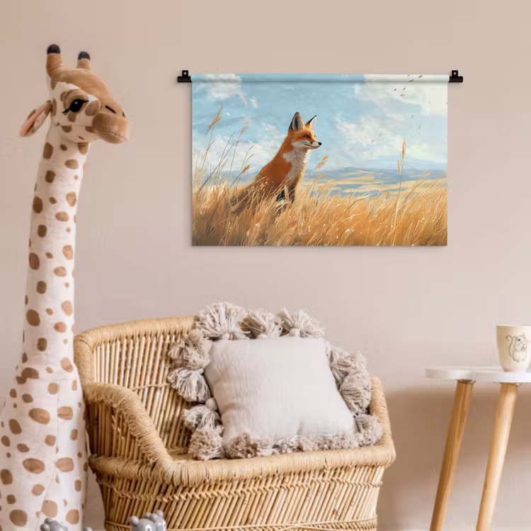 Wandkleed - Vos - Gras - Wolken - Oranje — 5