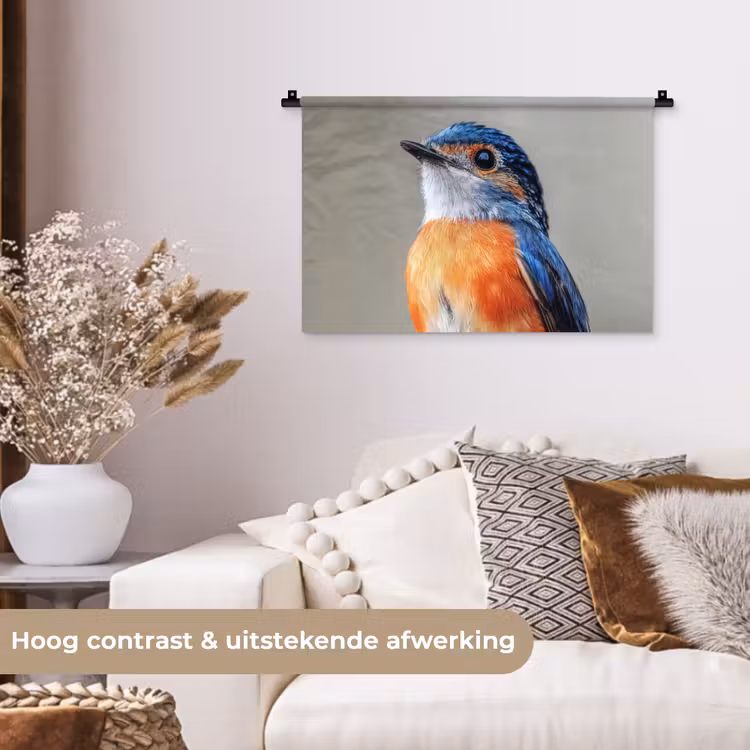 Wandkleed - Kleurrijk - Vogeltje - Veren - Blauw — 4