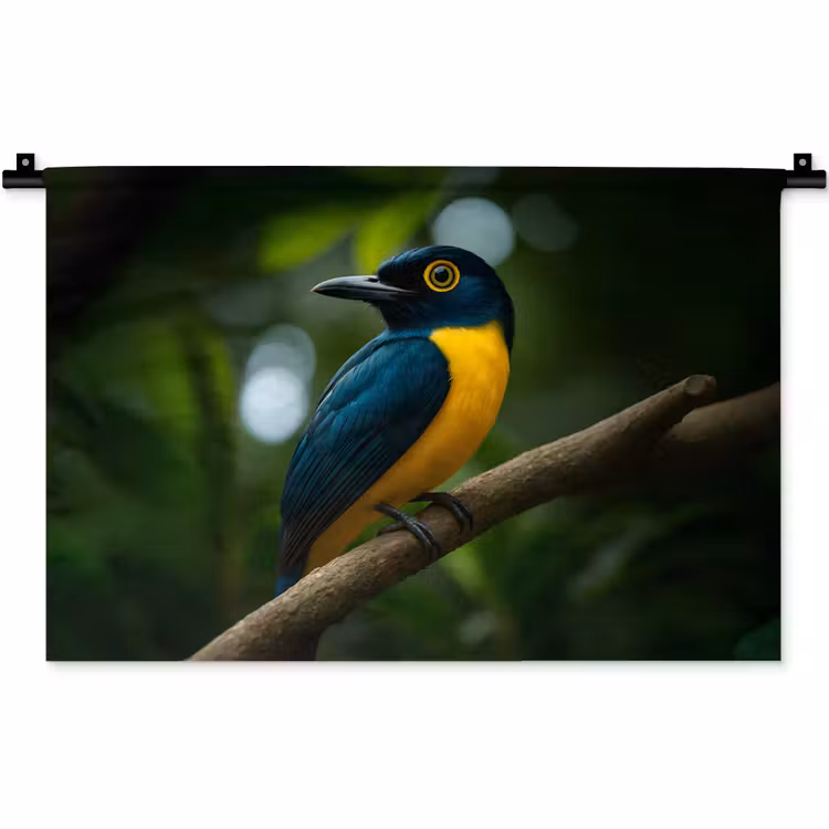 Wandkleed - Vogel - Tak - Geel - Bladeren — 1