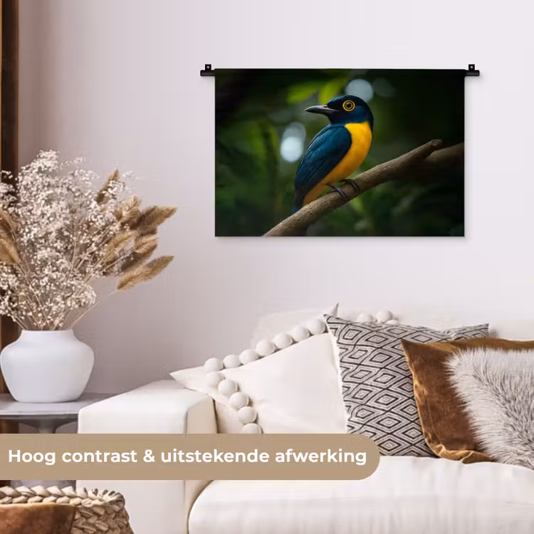 Wandkleed - Vogel - Tak - Geel - Bladeren — 4
