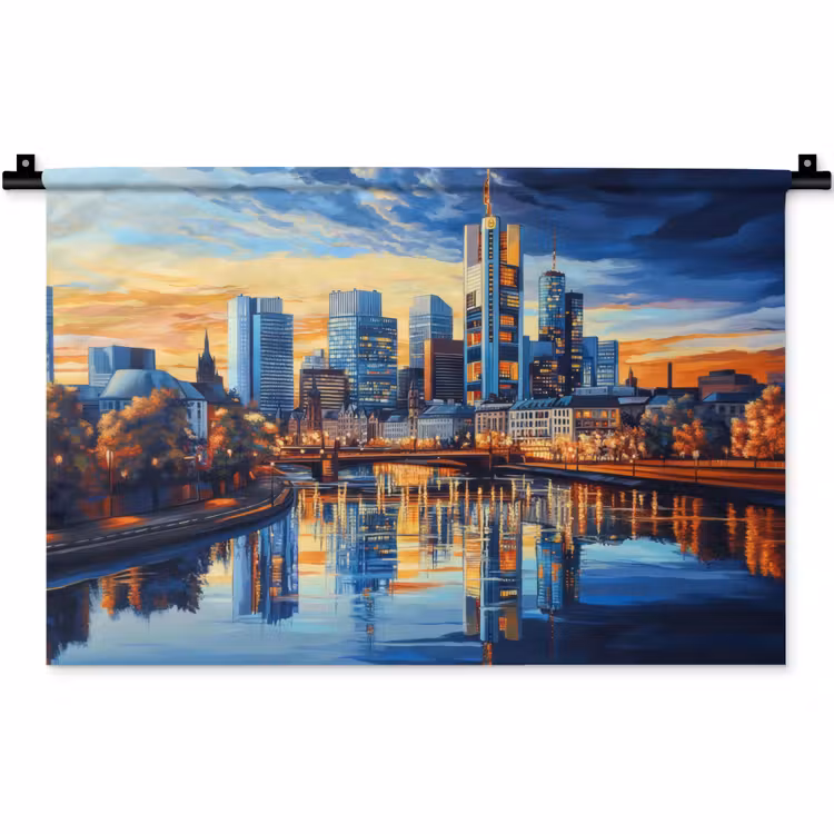 Wandkleed - Zonsondergang Frankfurt - Stad - Skyline - Water — 1