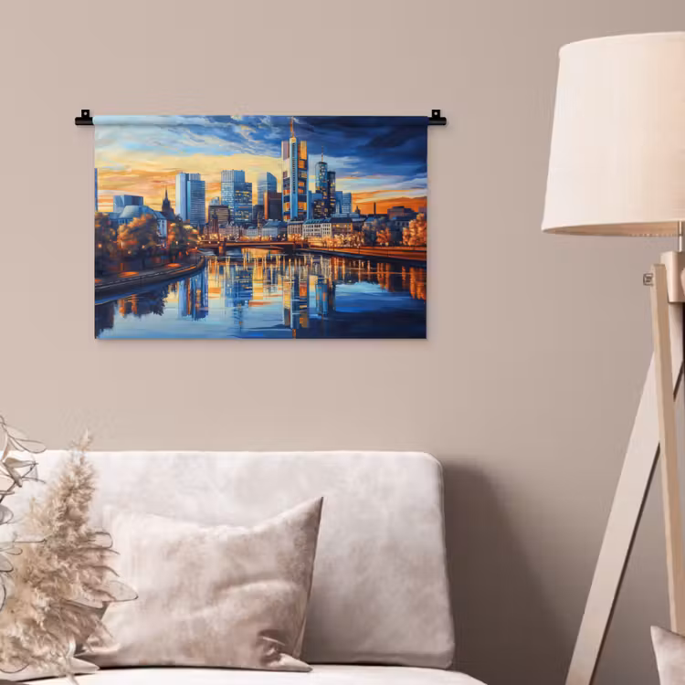 Wandkleed - Zonsondergang Frankfurt - Stad - Skyline - Water — 2
