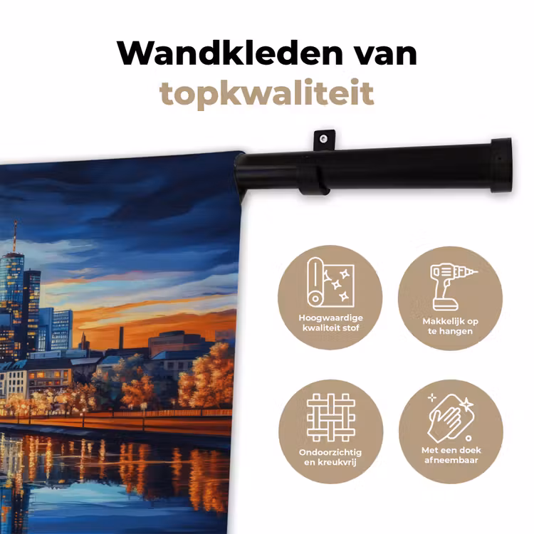 Wandkleed - Zonsondergang Frankfurt - Stad - Skyline - Water — 3