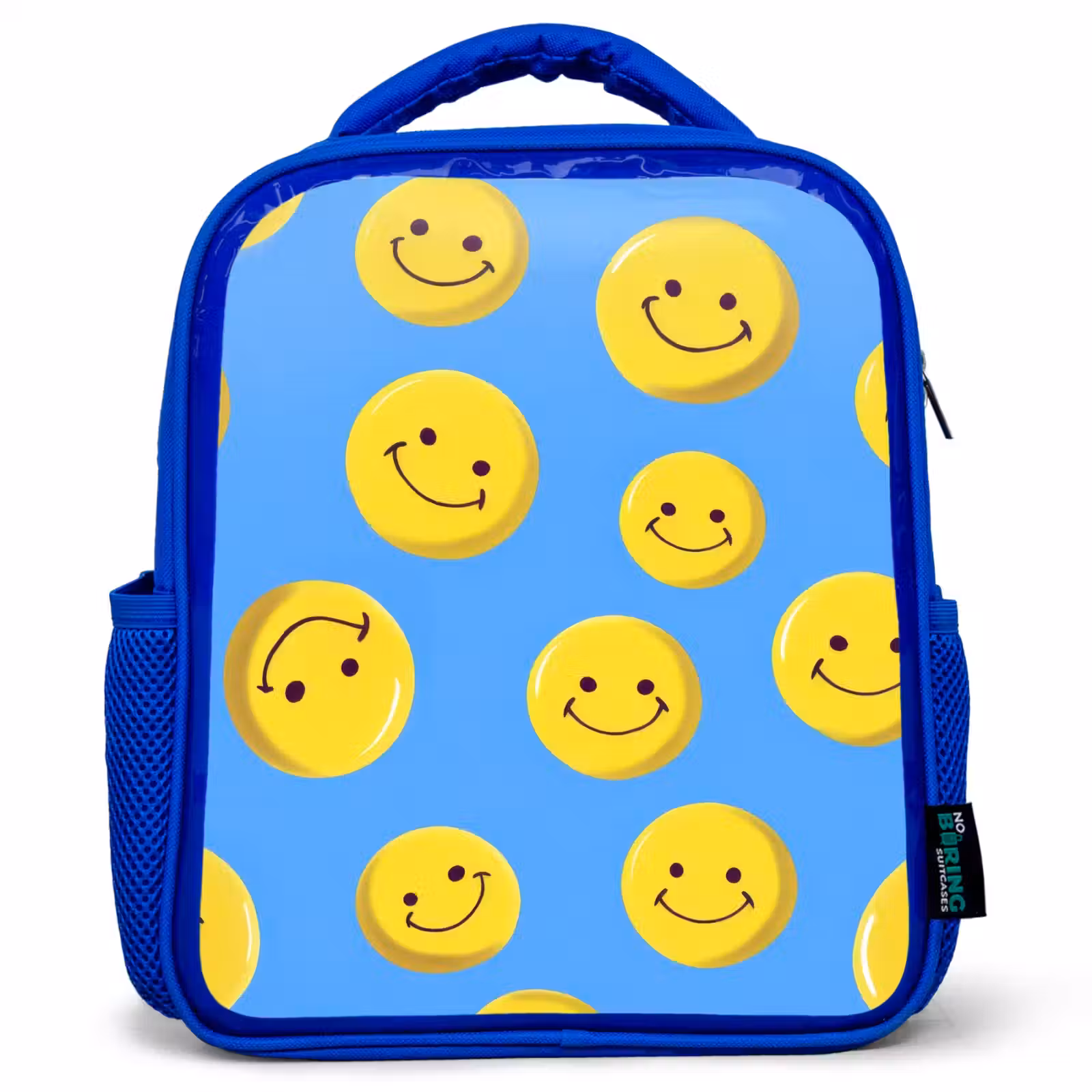 Rugzak kind - blauw - Vrolijke smileyregen op blauwe achtergrond — 1