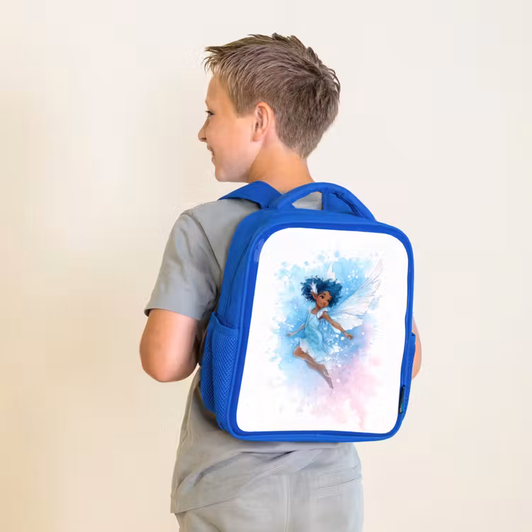 Rugzak kind - blauw - Dansende elf met blauwe vleugels en waterverf-effect — 3