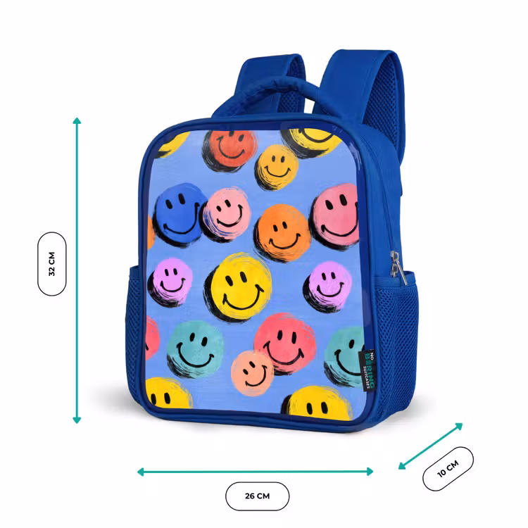 Rugzak kind - blauw - Getekende smileykrabbels met felle penseelstreken — 5