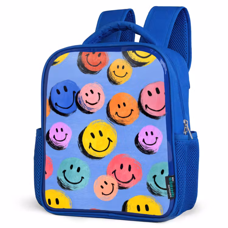 Rugzak kind - blauw - Getekende smileykrabbels met felle penseelstreken — 7