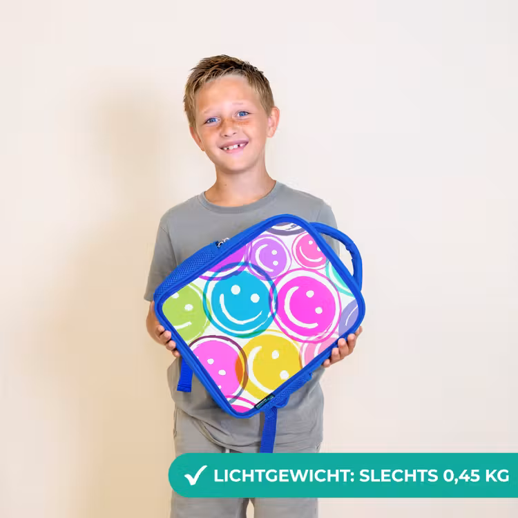 Rugzak kind - blauw - Kleurrijke glimlachexplosie op wit canvas — 2