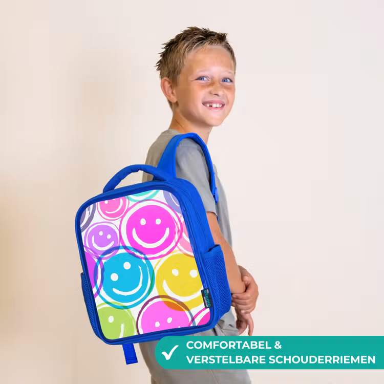 Rugzak kind - blauw - Kleurrijke glimlachexplosie op wit canvas — 4