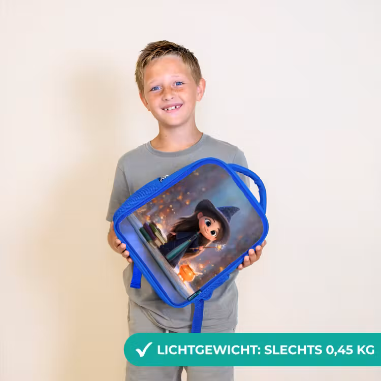 Rugzak kind - blauw - Lieve jonge tovenares met ketel en toverstaf — 2