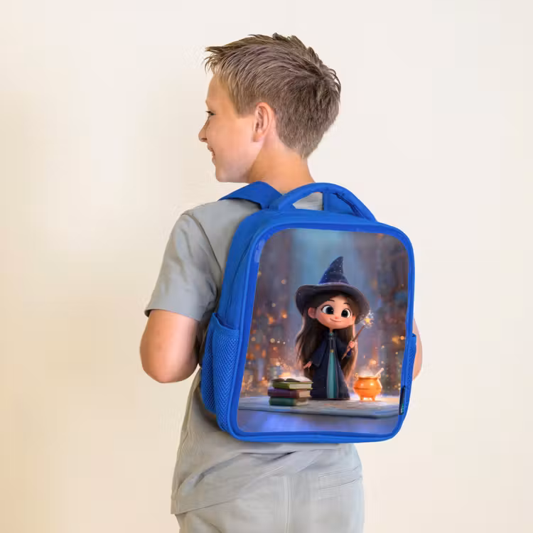 Rugzak kind - blauw - Lieve jonge tovenares met ketel en toverstaf — 3