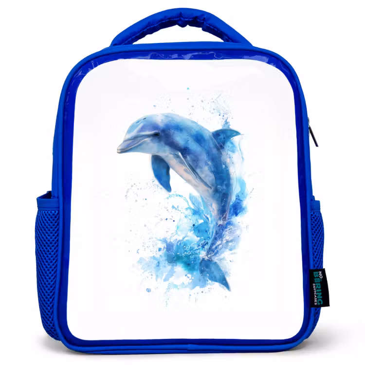 Rugzak kind - blauw - Springende dolfijn in aquarelspetters — 1