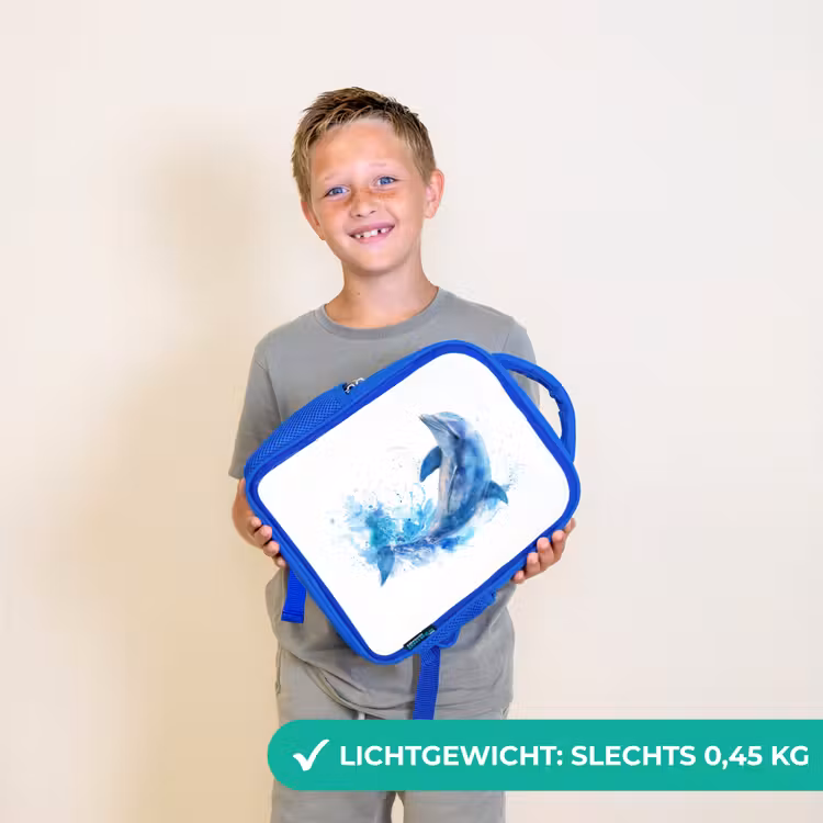 Rugzak kind - blauw - Springende dolfijn in aquarelspetters — 2