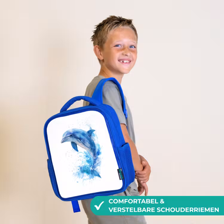 Rugzak kind - blauw - Springende dolfijn in aquarelspetters — 4