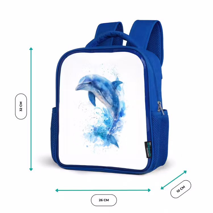 Rugzak kind - blauw - Springende dolfijn in aquarelspetters — 5
