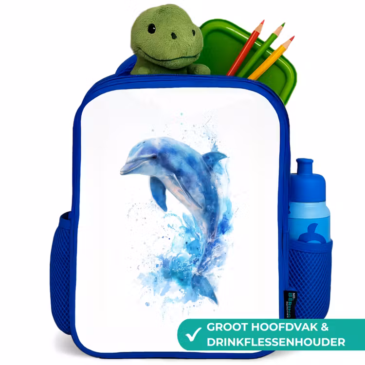 Rugzak kind - blauw - Springende dolfijn in aquarelspetters — 6
