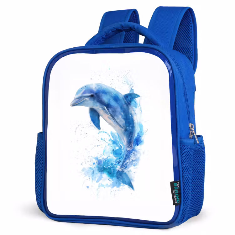 Rugzak kind - blauw - Springende dolfijn in aquarelspetters — 7