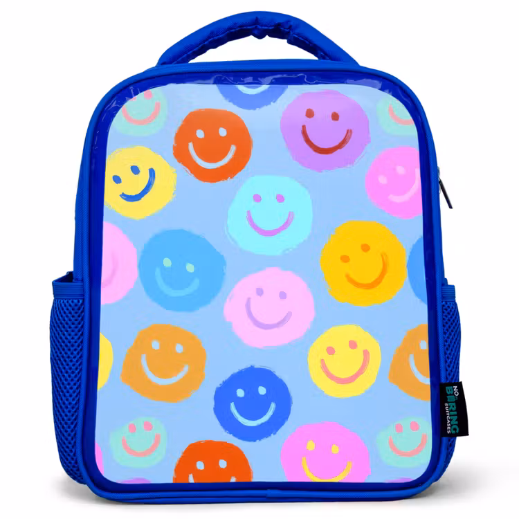 Rugzak kind - blauw - Verfachtige smileycollage op lichtblauw — 1