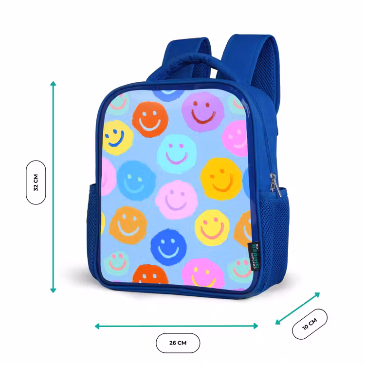 Rugzak kind - blauw - Verfachtige smileycollage op lichtblauw — 5
