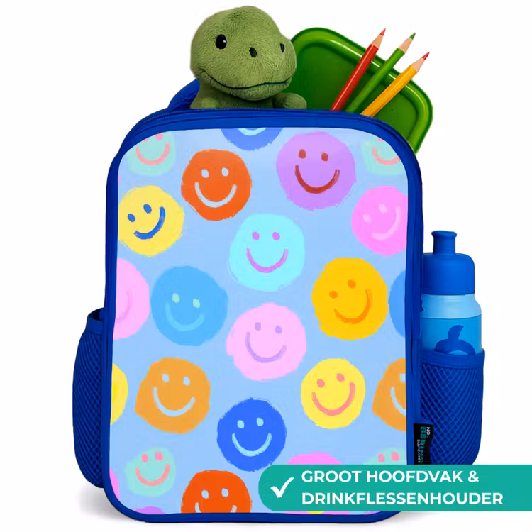 Rugzak kind - blauw - Verfachtige smileycollage op lichtblauw — 6