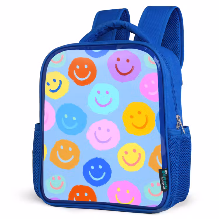 Rugzak kind - blauw - Verfachtige smileycollage op lichtblauw — 7