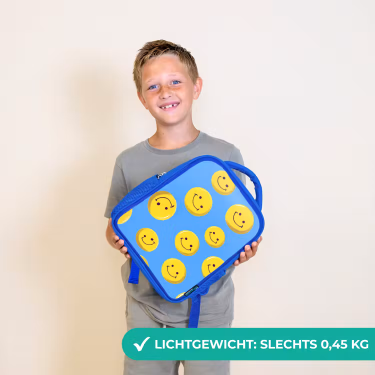 Rugzak kind - blauw - Vrolijke smileyregen op blauwe achtergrond — 2