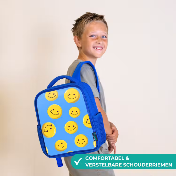 Rugzak kind - blauw - Vrolijke smileyregen op blauwe achtergrond — 4