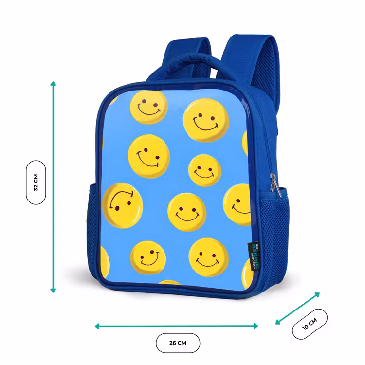 Rugzak kind - blauw - Vrolijke smileyregen op blauwe achtergrond — 5