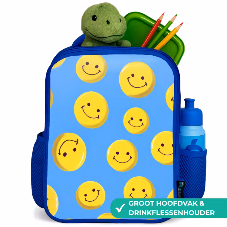 Rugzak kind - blauw - Vrolijke smileyregen op blauwe achtergrond — 6
