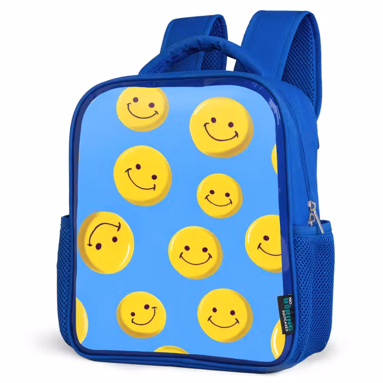 Rugzak kind - blauw - Vrolijke smileyregen op blauwe achtergrond — 7
