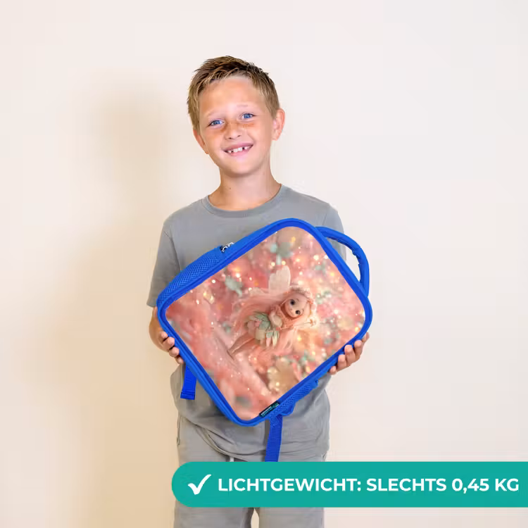 Rugzak kind - blauw - Bloemenfee met roze haar in fonkelende bloementuin — 2
